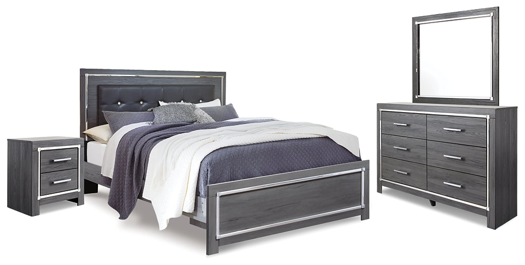 Lodanna King Panel Bed with Mirrored Dresser and Nightstand