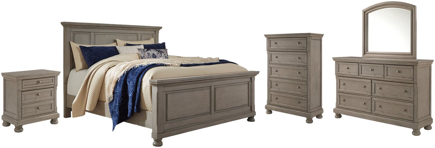 Lettner Queen Panel Bed with Mirrored Dresser, Chest and Nightstand